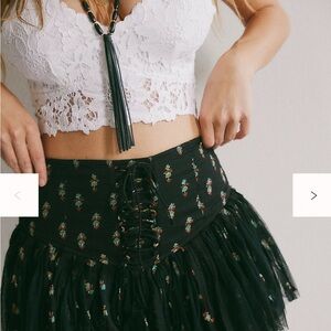 Floral Black Lace-Up Skirt